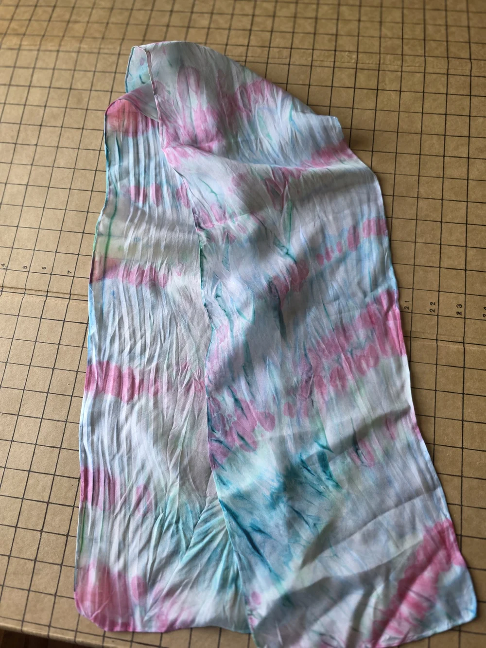 100% Silk Y2K Pastel Tie Dye Scarf 8x52 Lightweight Soft Wrap